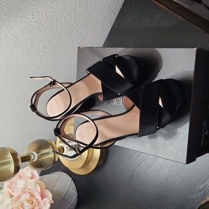 NWT J Crew Crisscross platform heels in black velvet